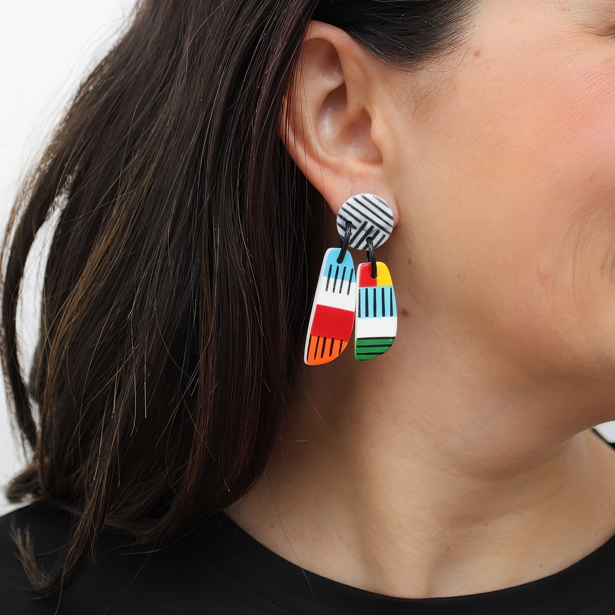 Bright Multi Color Geometric Earring - Sylca Designs - Chunky Jewelry