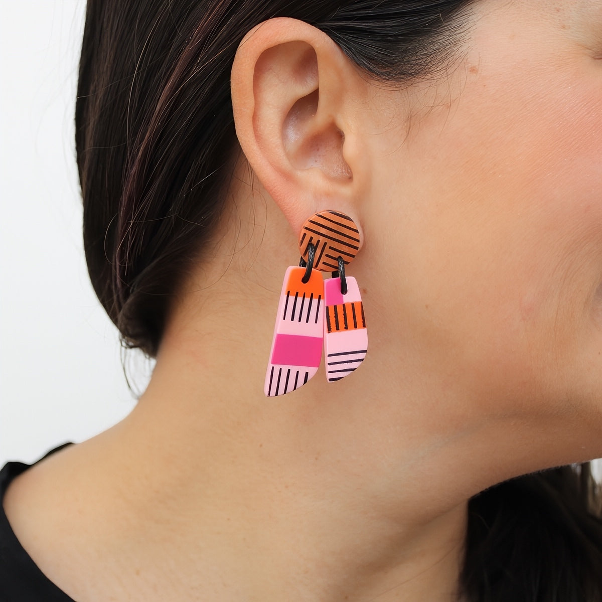 Pink and Orange Geometric Earring - Sylca Designs - Chunky Jewelry