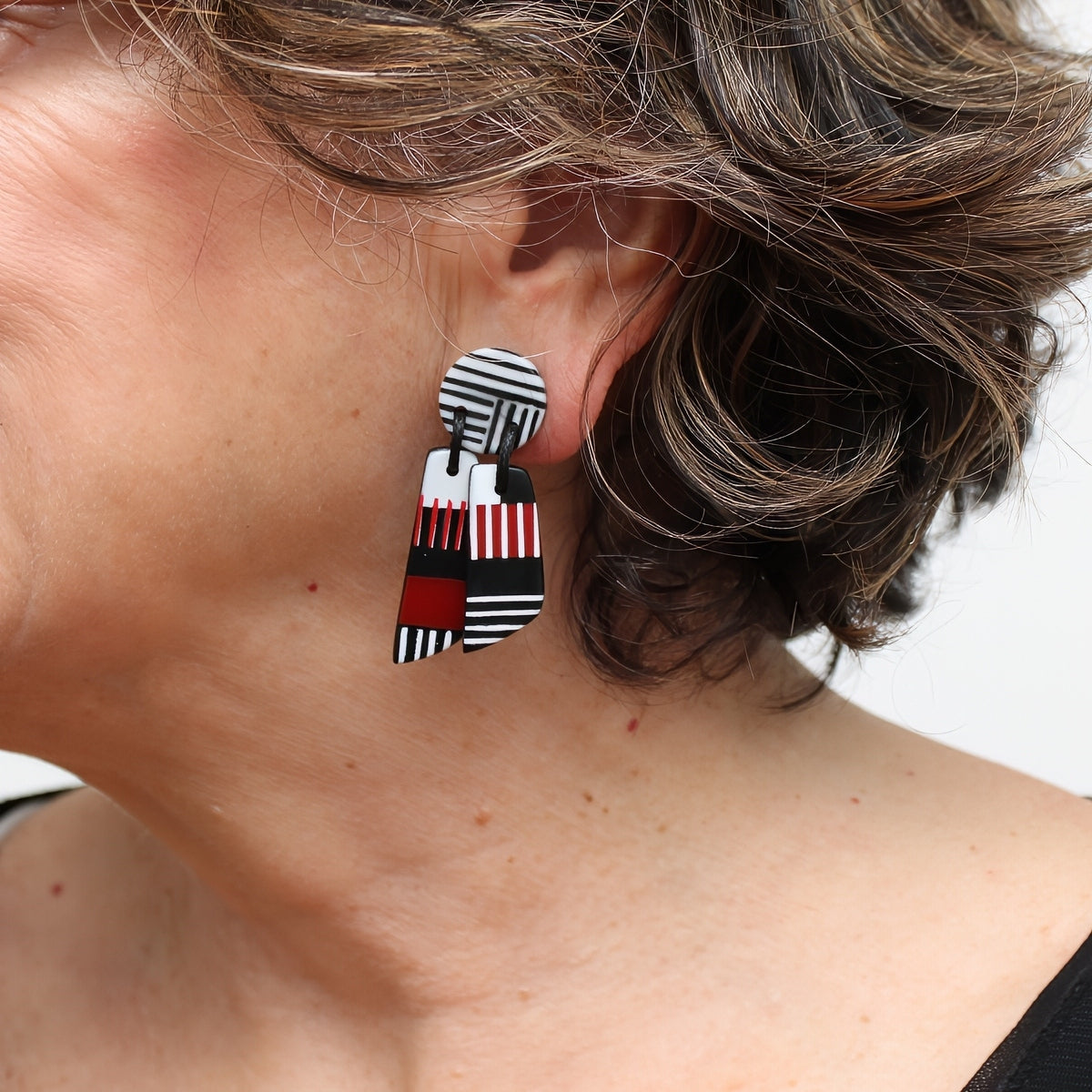 Black and Red Geometric Earring - Sylca Designs - Chunky Jewelry