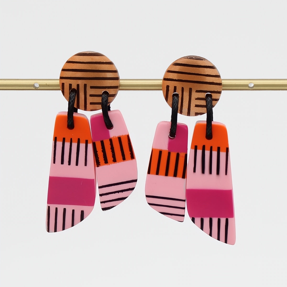 Pink and Orange Geometric Earring - Sylca Designs - Chunky Jewelry