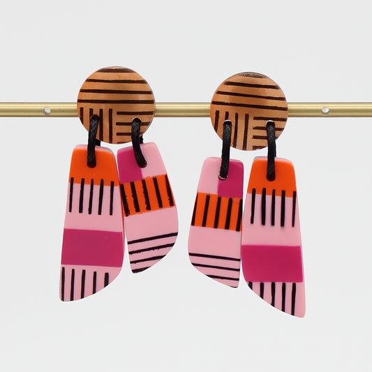 Pink and Orange Geometric Earring - Sylca Designs - Chunky Jewelry