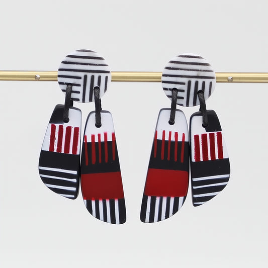 Black and Red Geometric Earring - Sylca Designs - Chunky Jewelry