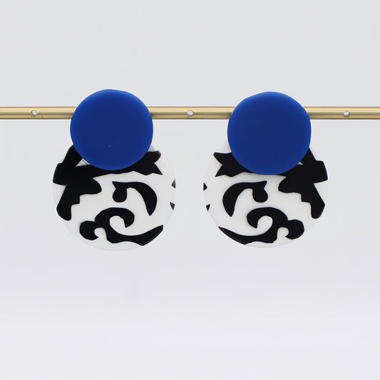 Blue, Black and White Lola Statement Earrings