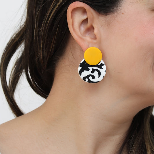 Yellow, Black and White Lola Statement Earrings - Sylca Designs - Chunky Jewelry