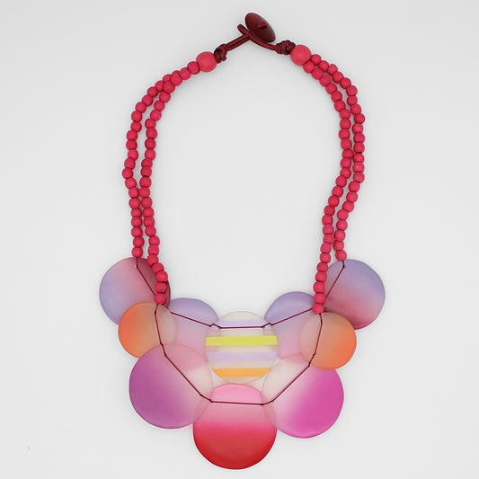 Pink Fantasy Circle Bead Bib Necklace