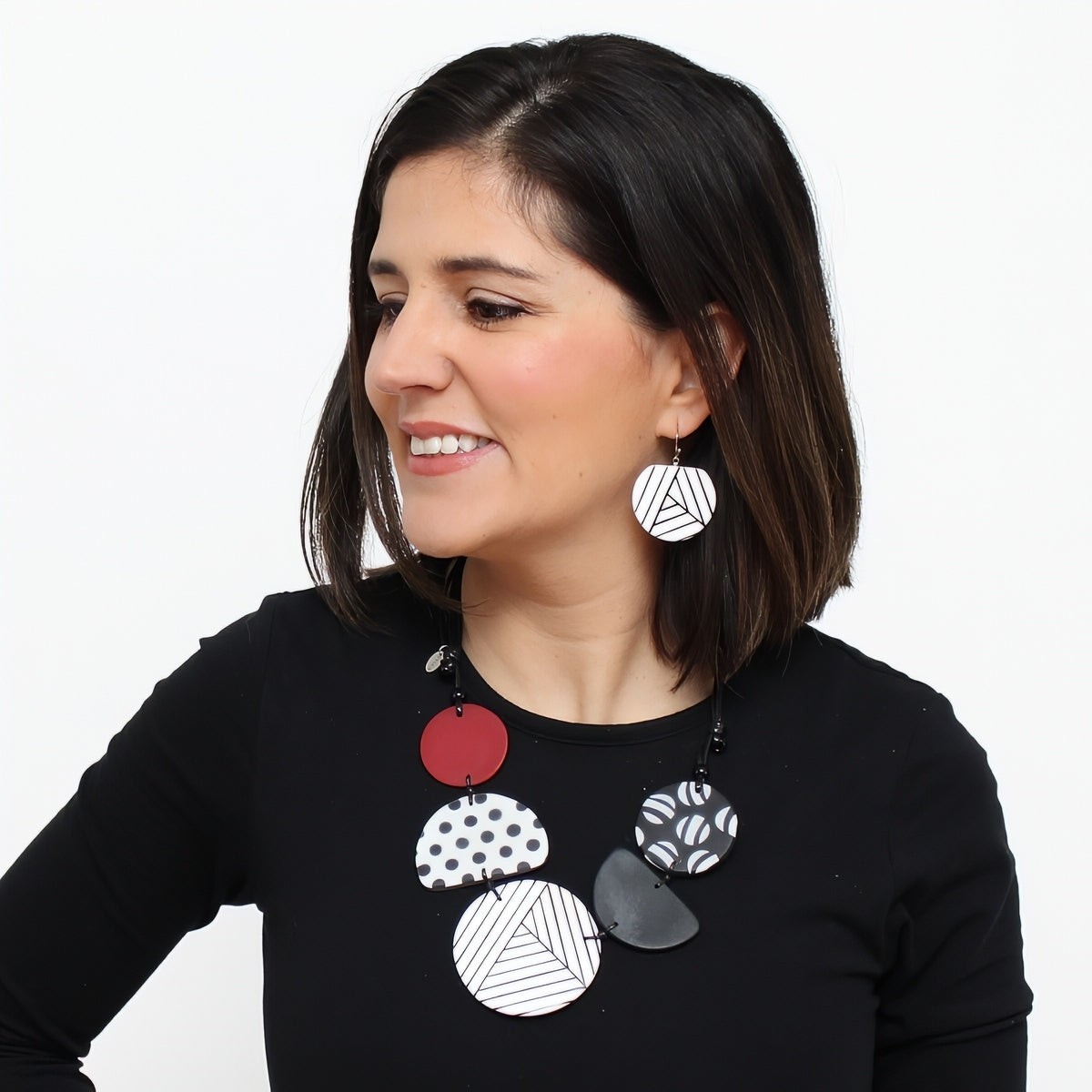 Black White and Red Palma Necklace - Sylca Designs - Chunky Jewelry