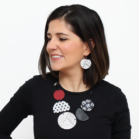 Black White and Red Palma Necklace - Sylca Designs - Chunky Jewelry