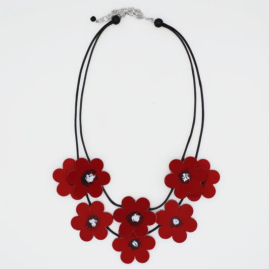 Leather Scarlet Blossoms Necklace - Sylca Designs - Chunky Jewelry