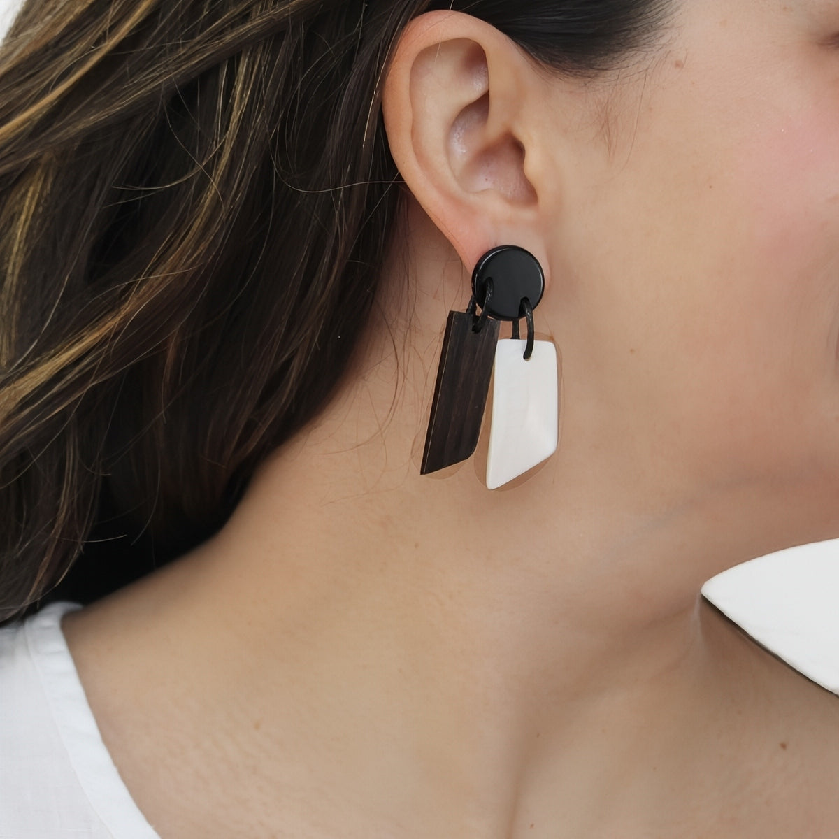 Wood and Shell Inlay Aurora Earrings - Sylca Designs - Chunky Jewelry