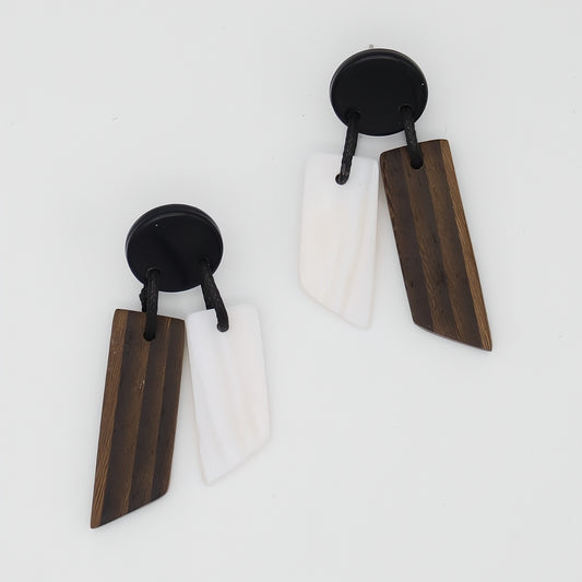 Wood and Shell Inlay Aurora Earrings - Sylca Designs - Chunky Jewelry