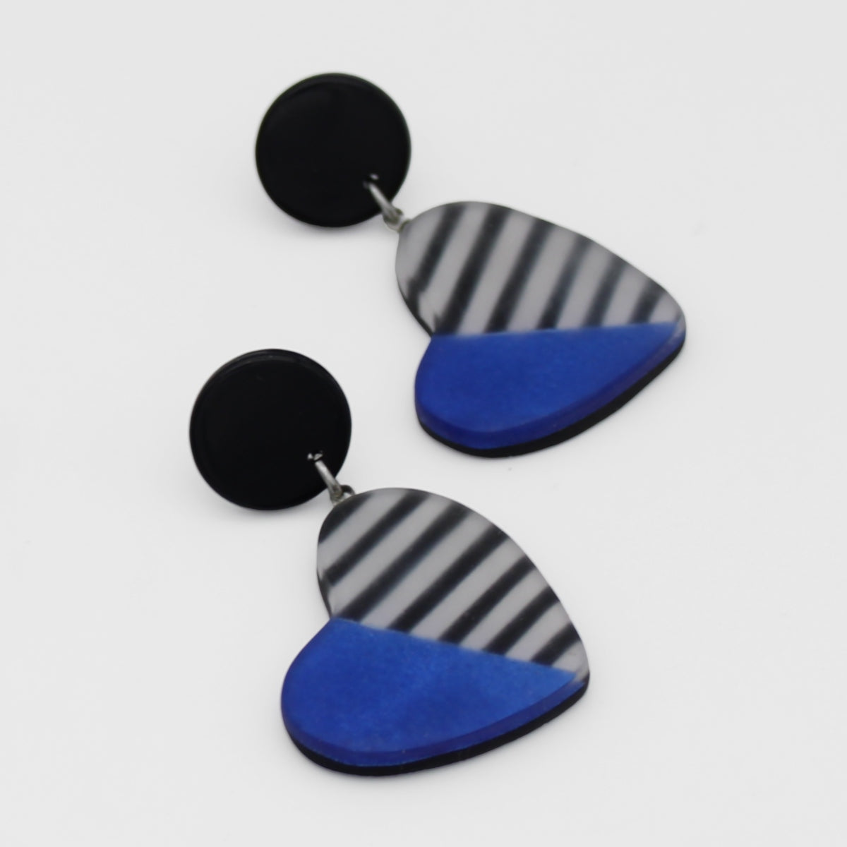 Blue Stripe Frosted Heartstrings Earring - Sylca Designs - Chunky Jewelry