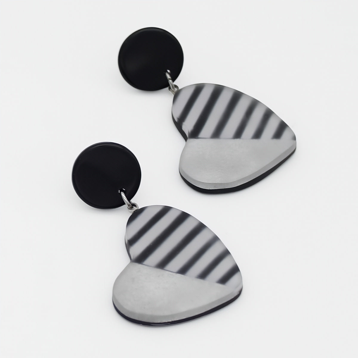 Silver Stripe Frosted Heartstrings Earring - Sylca Designs - Chunky Jewelry