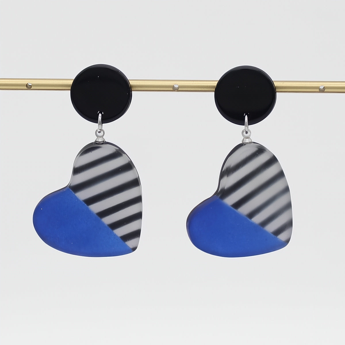 Blue Stripe Frosted Heartstrings Earring - Sylca Designs - Chunky Jewelry