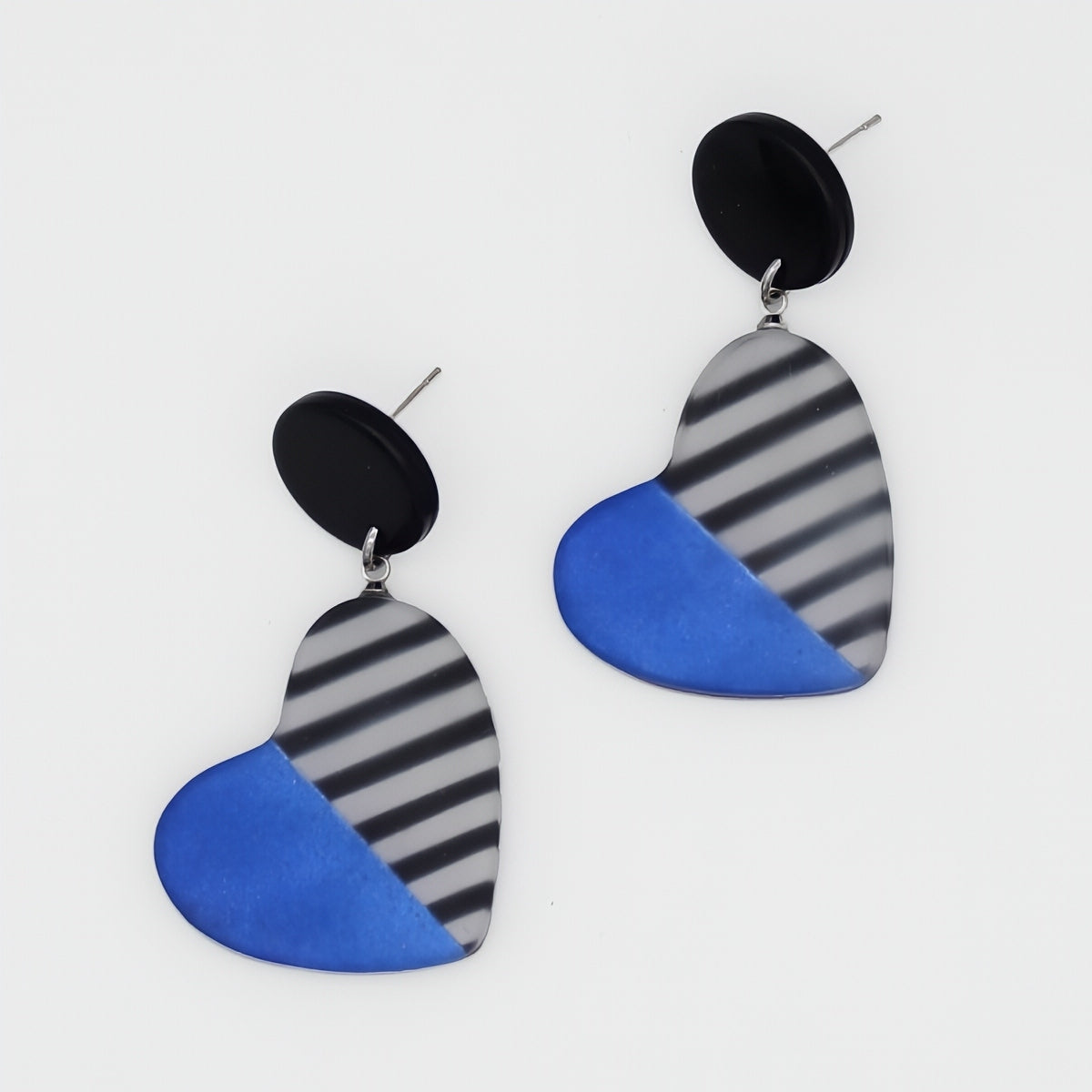 Blue Stripe Frosted Heartstrings Earring - Sylca Designs - Chunky Jewelry