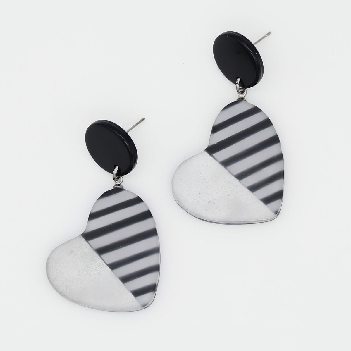 Silver Stripe Frosted Heartstrings Earring - Sylca Designs - Chunky Jewelry