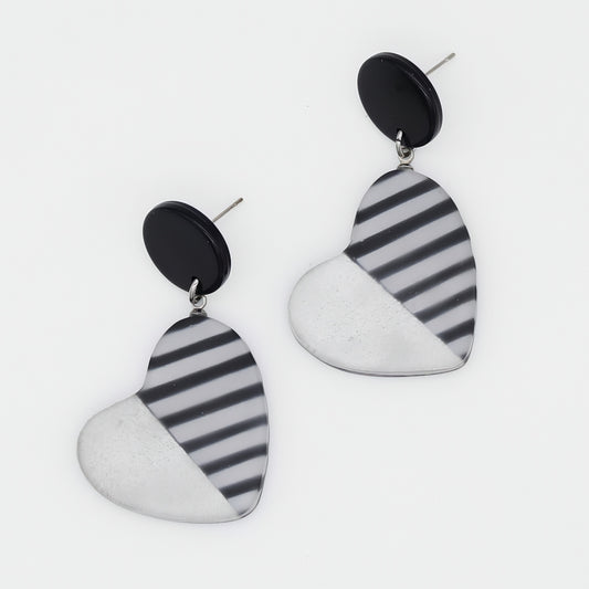 Silver Stripe Frosted Heartstrings Earring - Sylca Designs - Chunky Jewelry