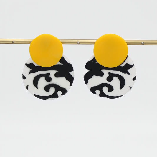 Yellow, Black and White Lola Statement Earrings - Sylca Designs - Chunky Jewelry