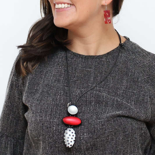 Red Midori Polka Dot Statement Pendant - Sylca Designs - Chunky Jewelry