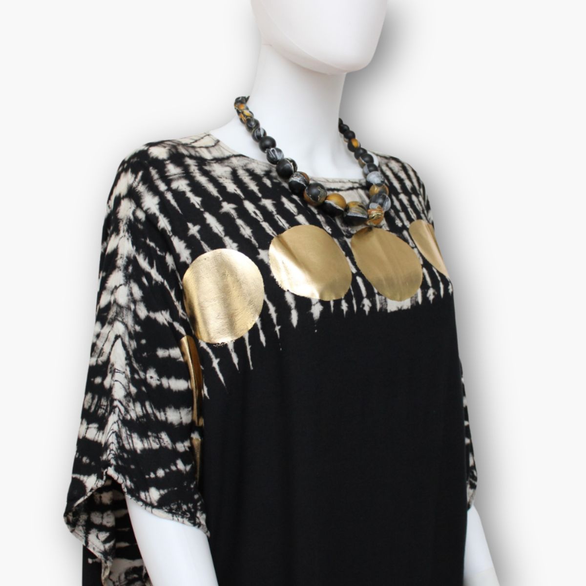 Black Caftan With Gold Polka Dot Accents - Sylca Designs - Chunky Jewelry