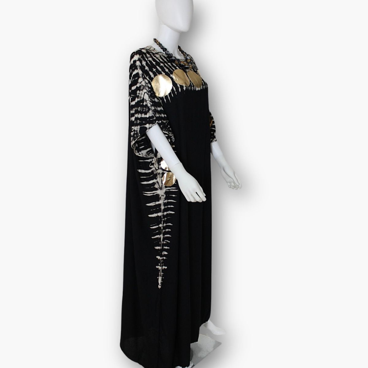 Black Caftan With Gold Polka Dot Accents - Sylca Designs - Chunky Jewelry
