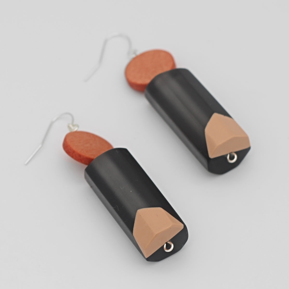 Gray and Orange Dangle Earrings