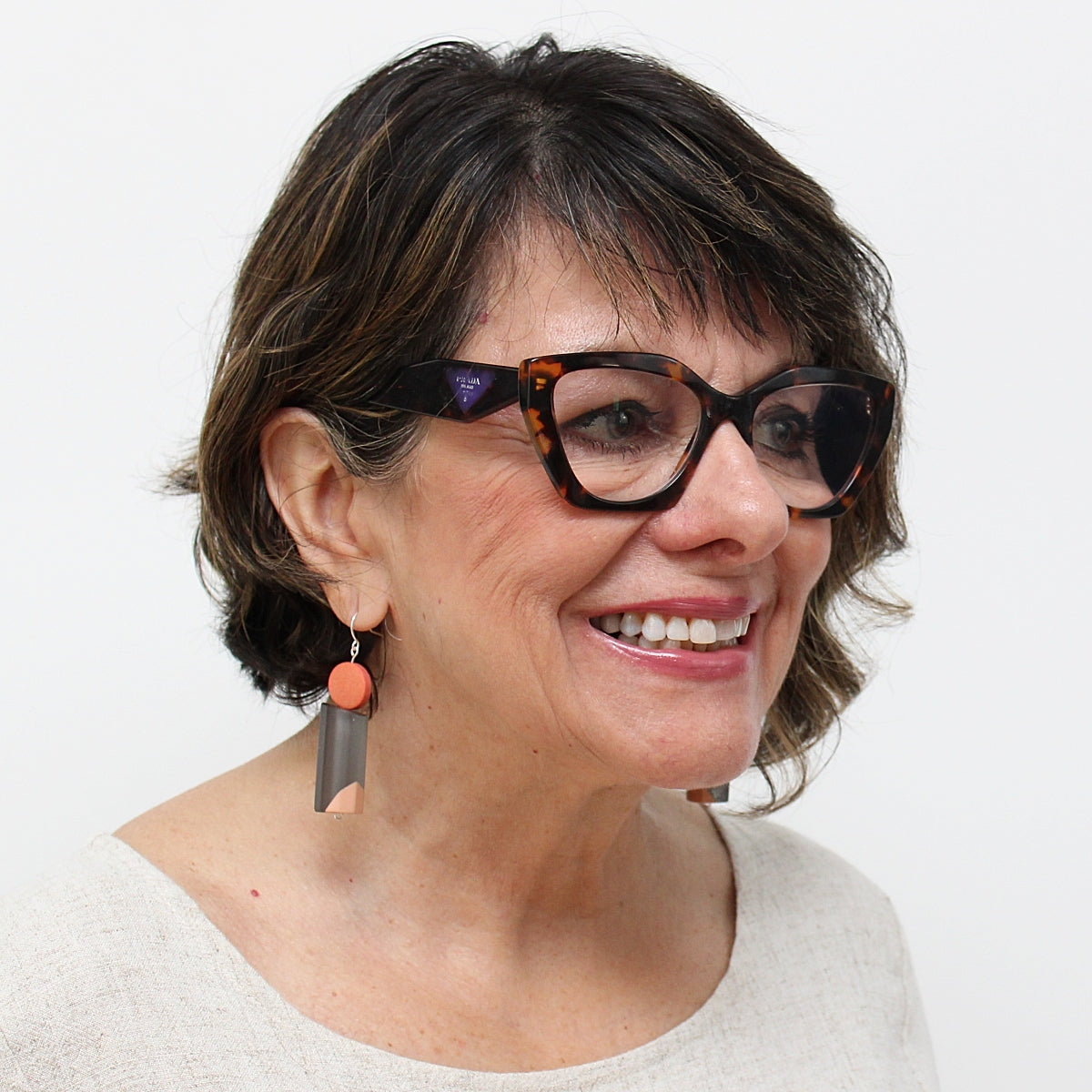 Gray and Orange Dangle Earrings