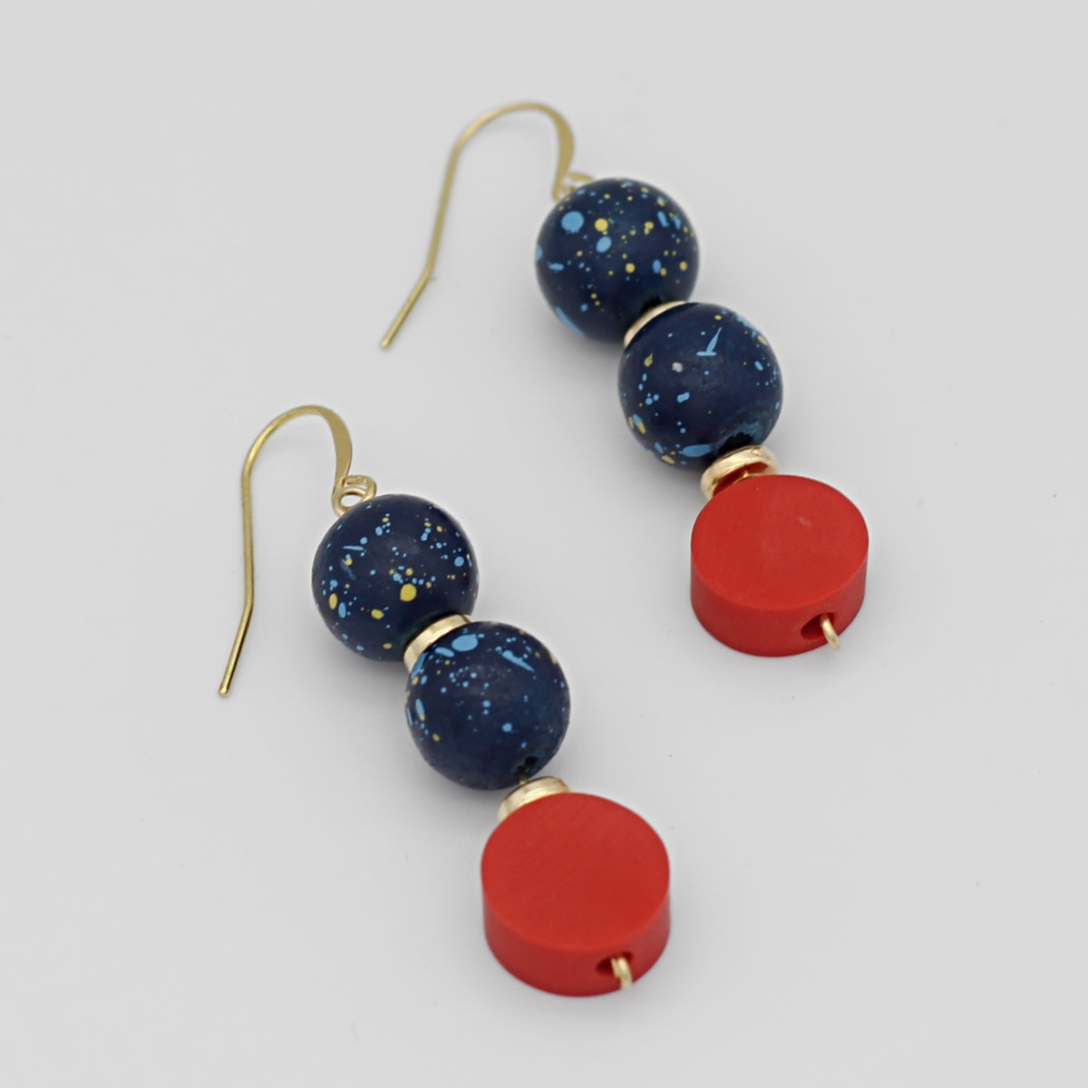 Red and Blue Speckled Dangle Earrings