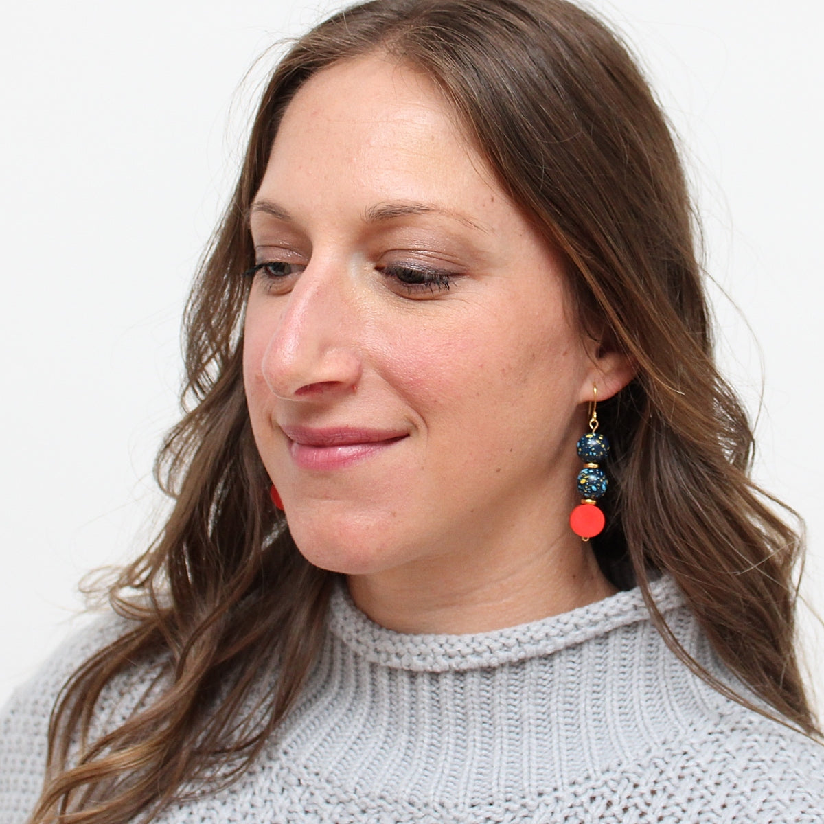 Red and Blue Speckled Dangle Earrings