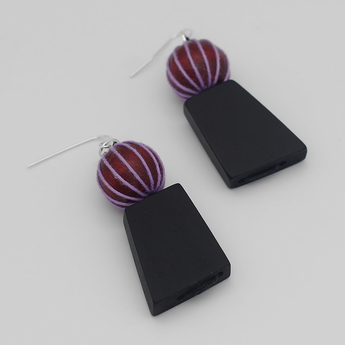 Black and Purple Threaded Statement Earrings