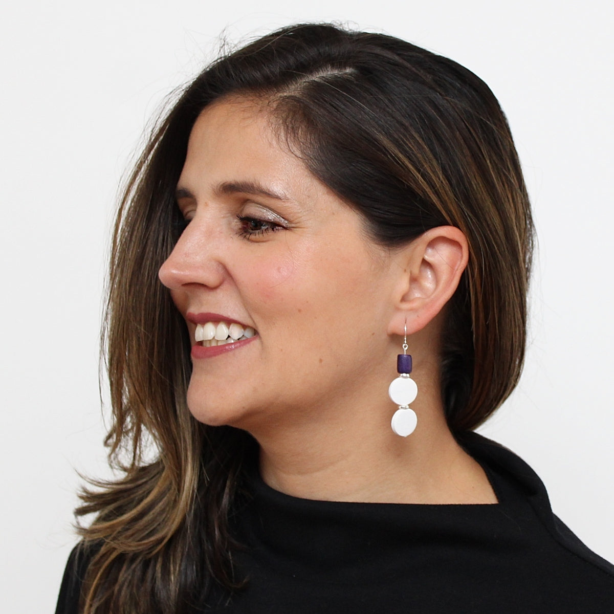 White and Purple Dangle Earring