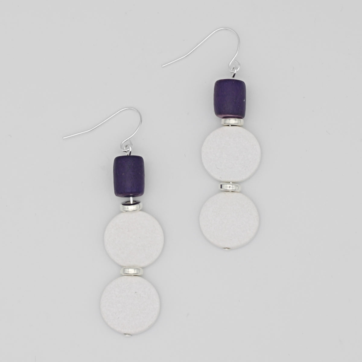 White and Purple Dangle Earring