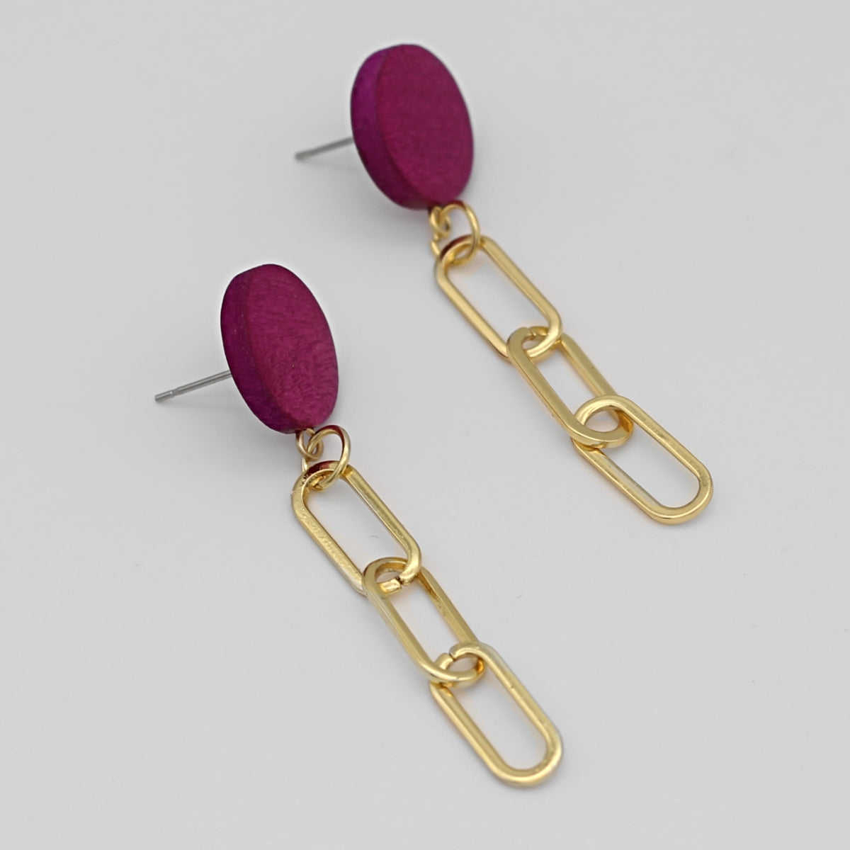 Fuchsia Gold Link Dangle Earring
