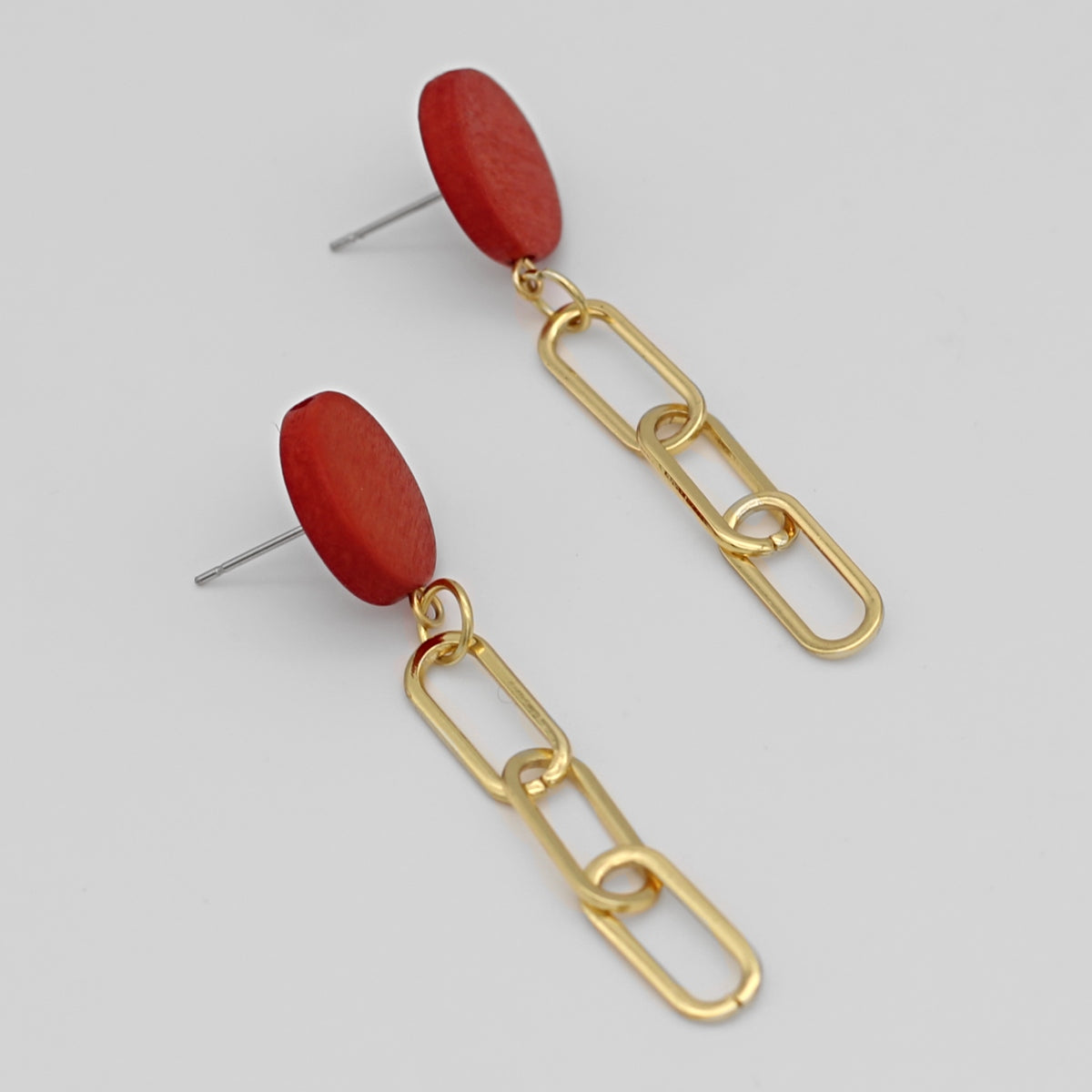 Orange Gold Link Dangle Earring