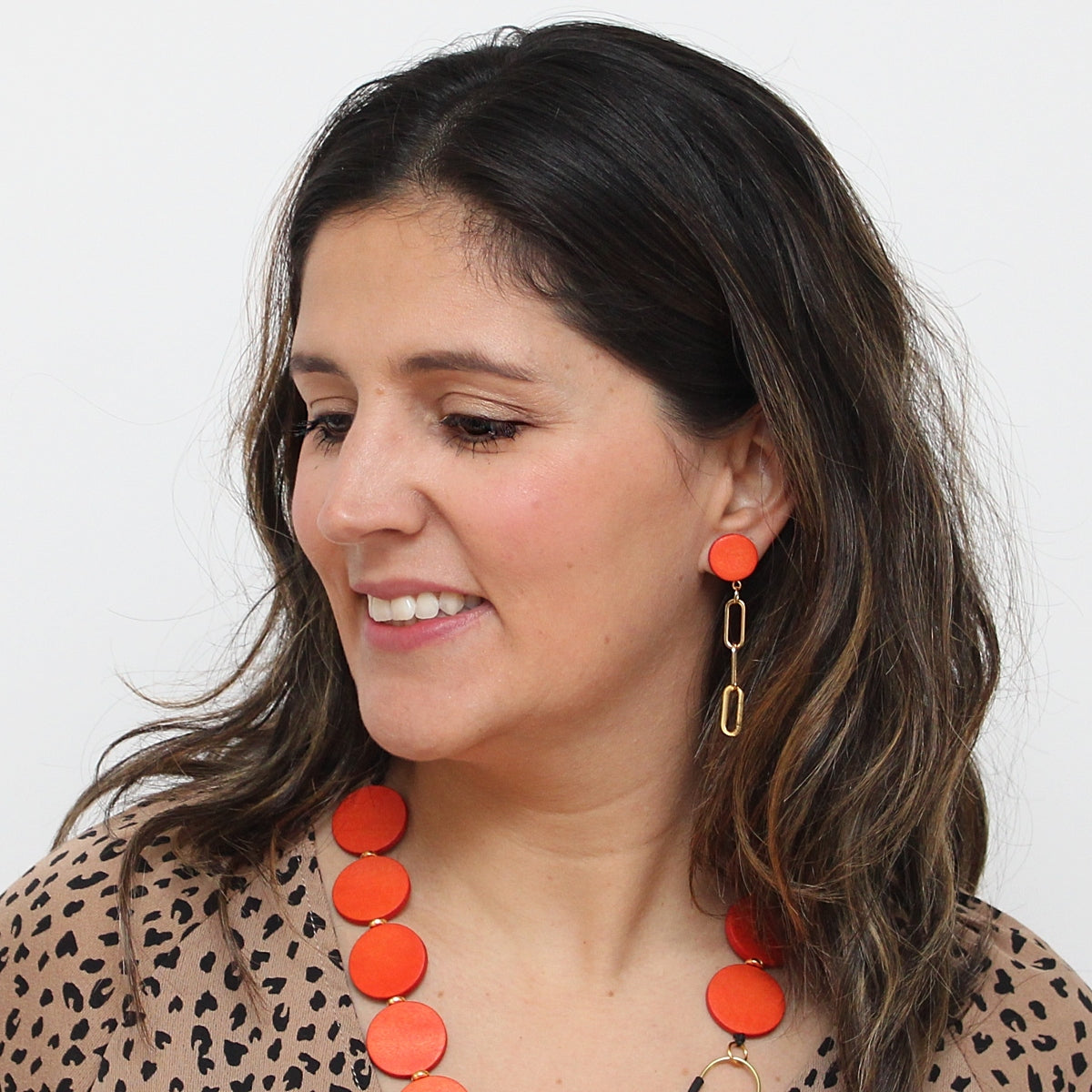 Orange Gold Link Dangle Earring