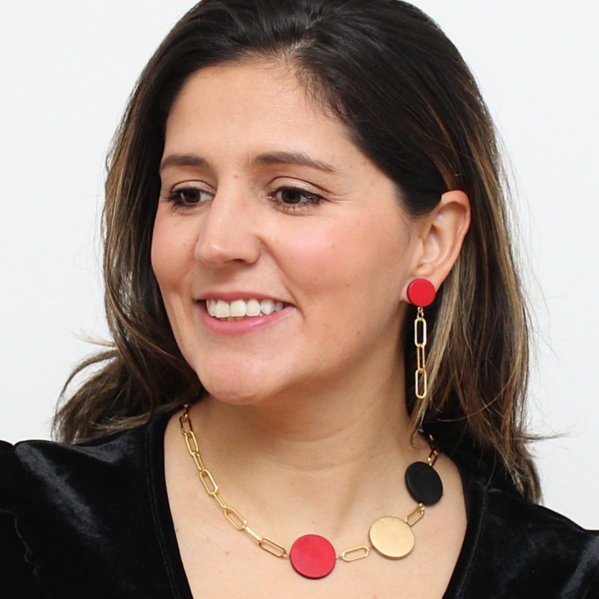 Red Gold Link Dangle Earring