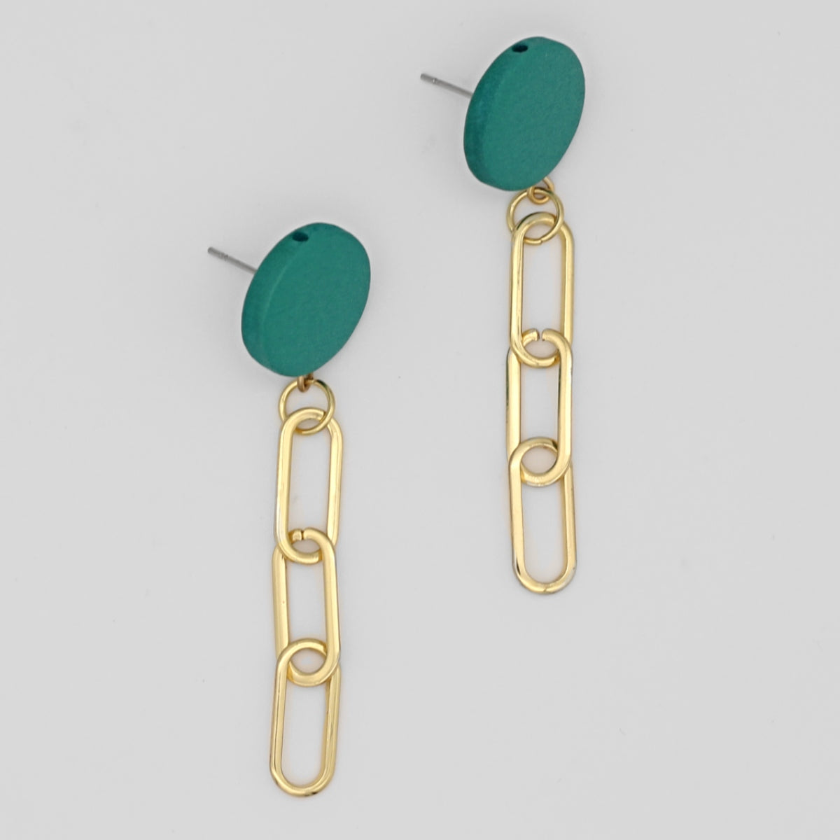 Teal Gold Link Dangle Earring