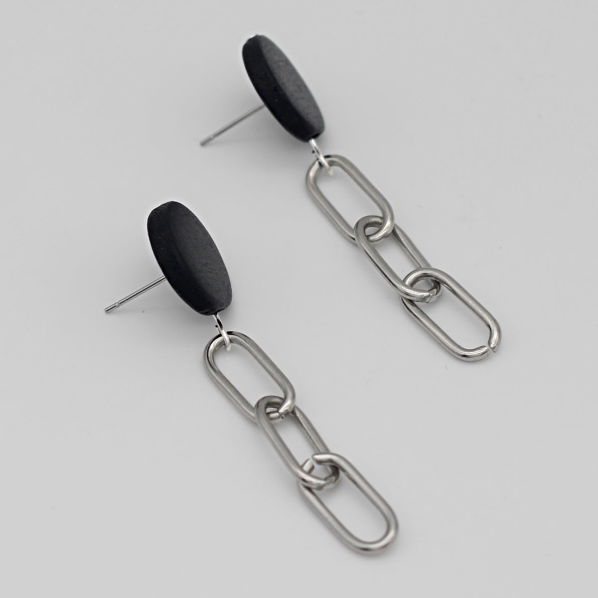 Black Silver Link Dangle Earring