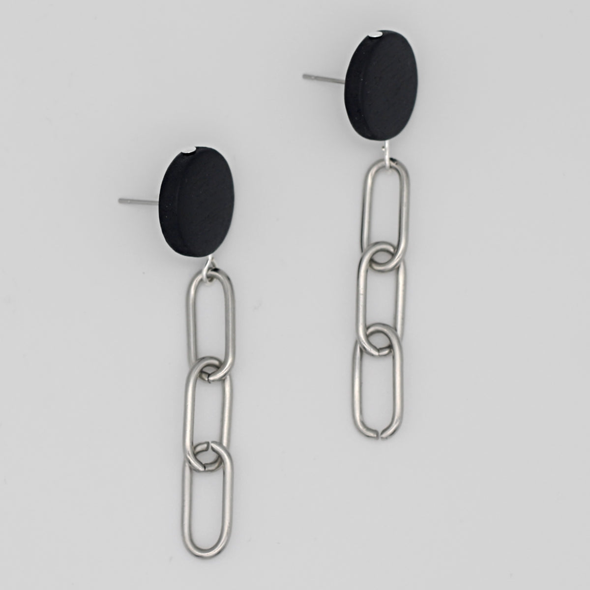 Black Silver Link Dangle Earring
