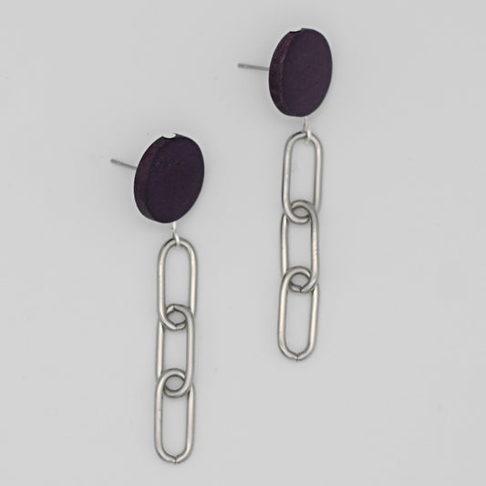 Purple Silver Link Dangle Earring