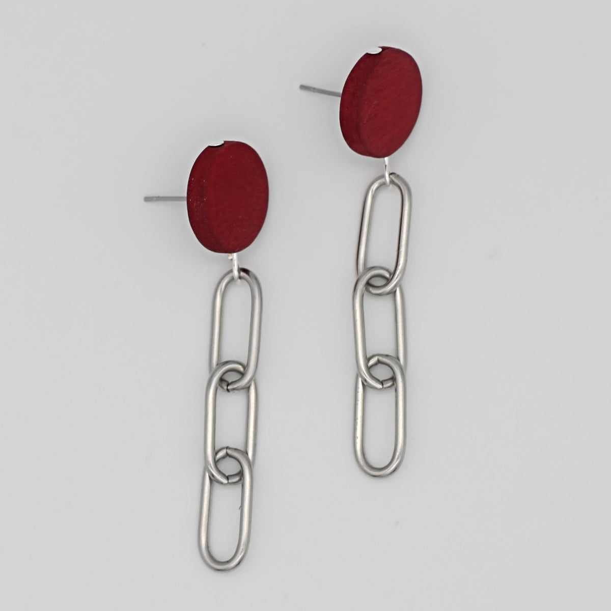 Red Silver Link Dangle Earring