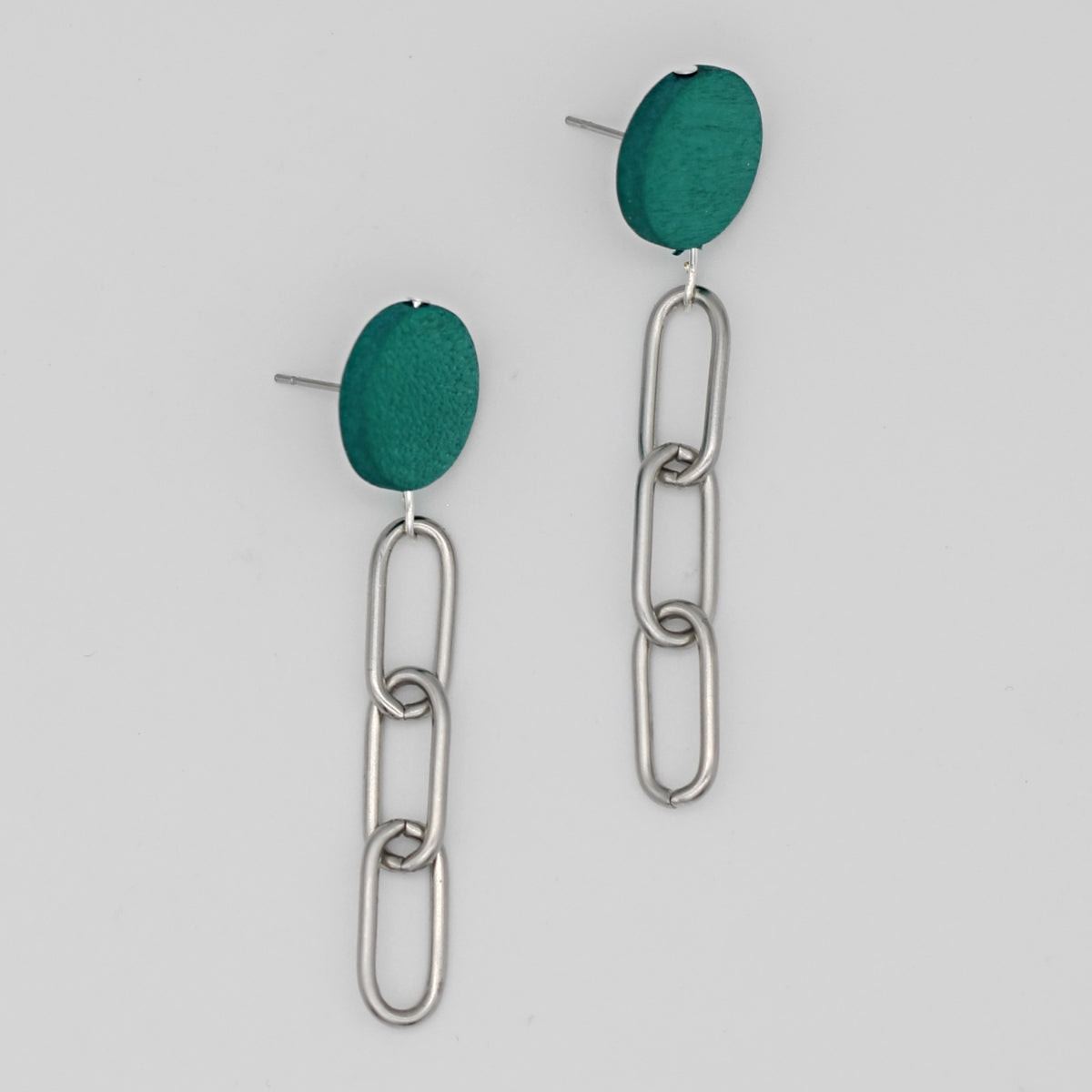 Teal Silver Link Dangle Earring