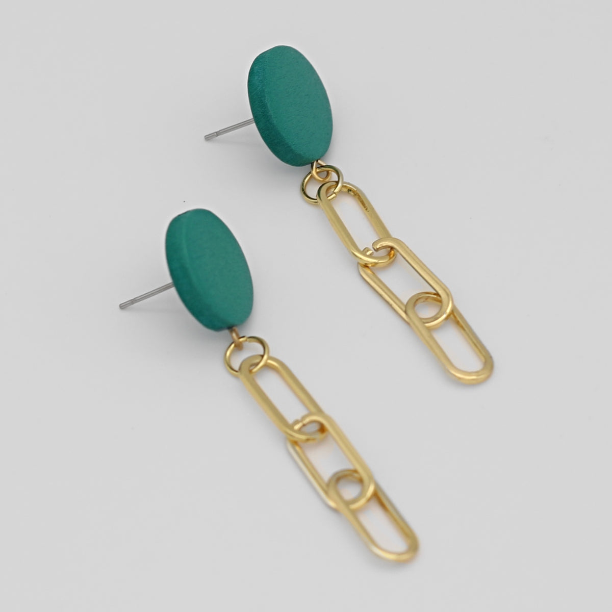 Teal Gold Link Dangle Earring
