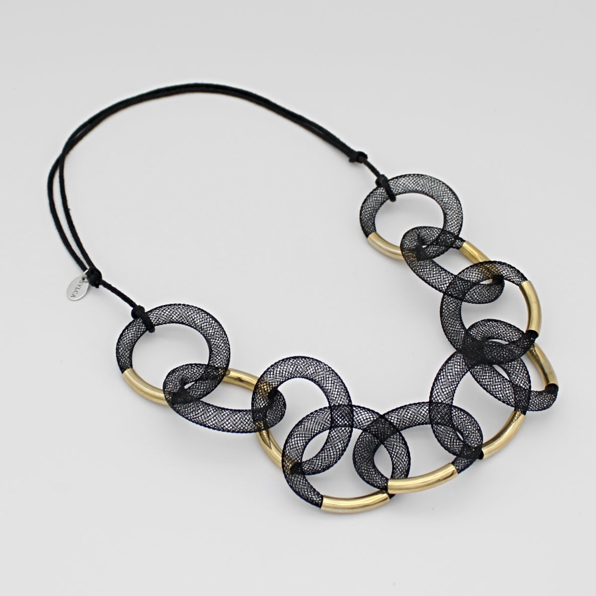 Black and Gold Mesh Link Statement Necklace - Sylca Designs - Chunky Jewelry