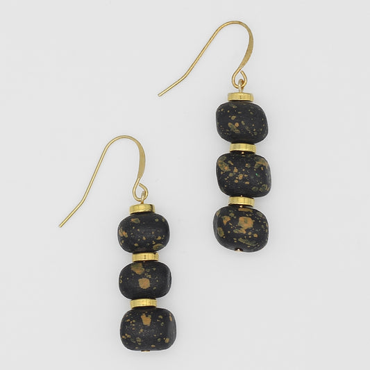 Black and Gold Speckle Dangle Earrings - Sylca Designs - Chunky Jewelry