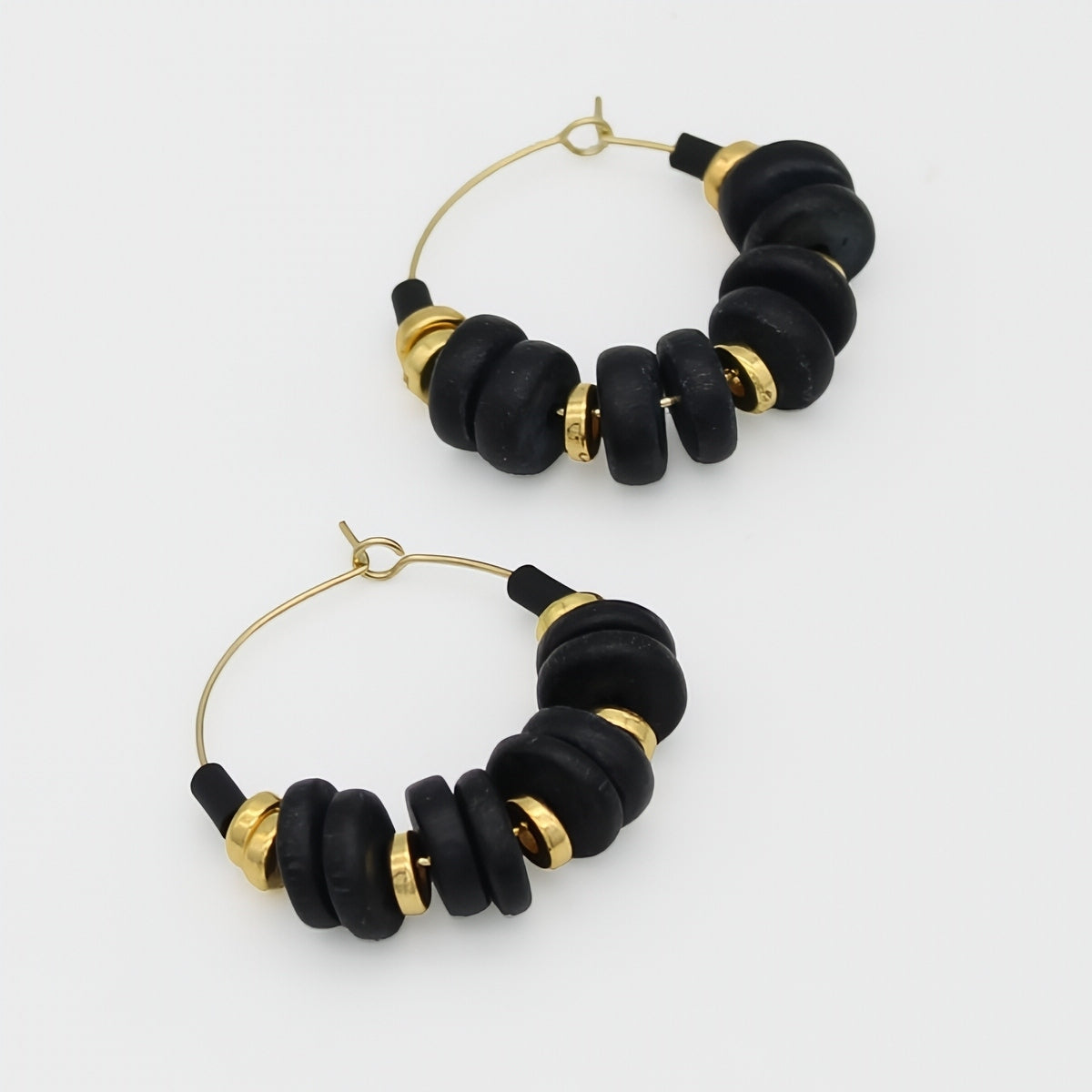 Black and Gold Hoop Dangle Earring - Sylca Designs - Chunky Jewelry