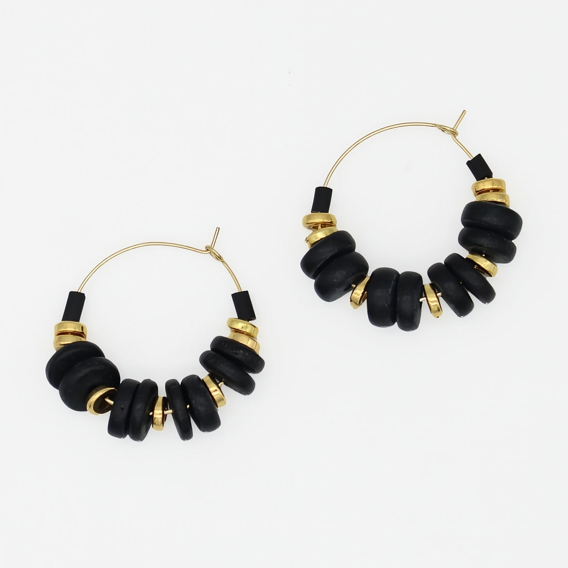 Black and Gold Hoop Dangle Earring - Sylca Designs - Chunky Jewelry