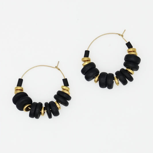 Black and Gold Hoop Dangle Earring