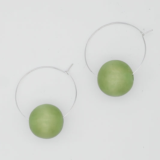 Light Green Ball Hoop Dangle Earring - Sylca Designs - Chunky Jewelry