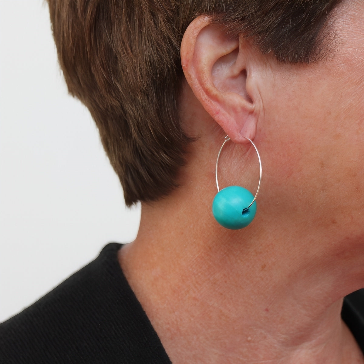 Aqua Ball Hoop Dangle Earring - Sylca Designs - Chunky Jewelry