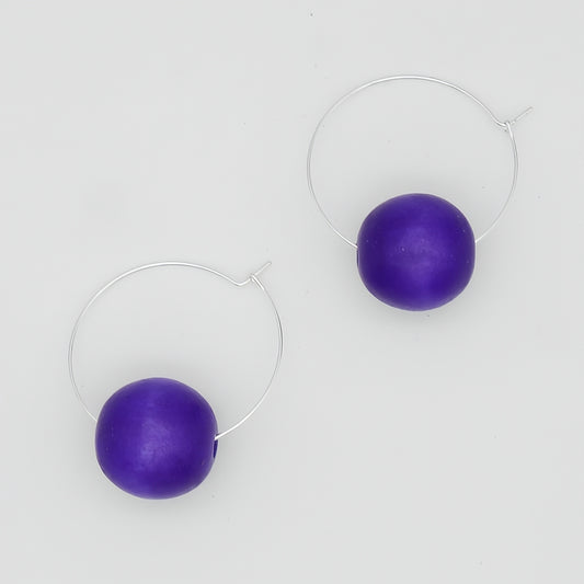 Bright Purple Ball Hoop Dangle Earring - Sylca Designs - Chunky Jewelry
